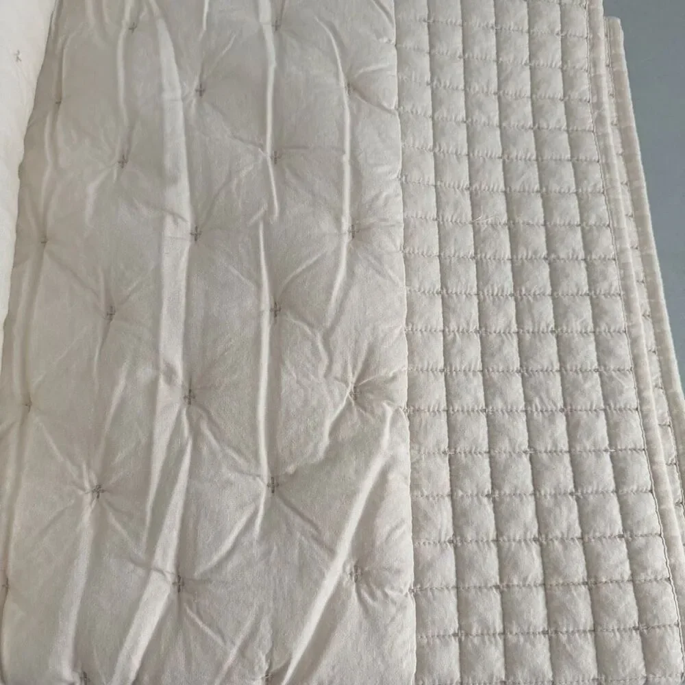 The Company Store Pintuck Oatmeal Twin Cotton Quilt New